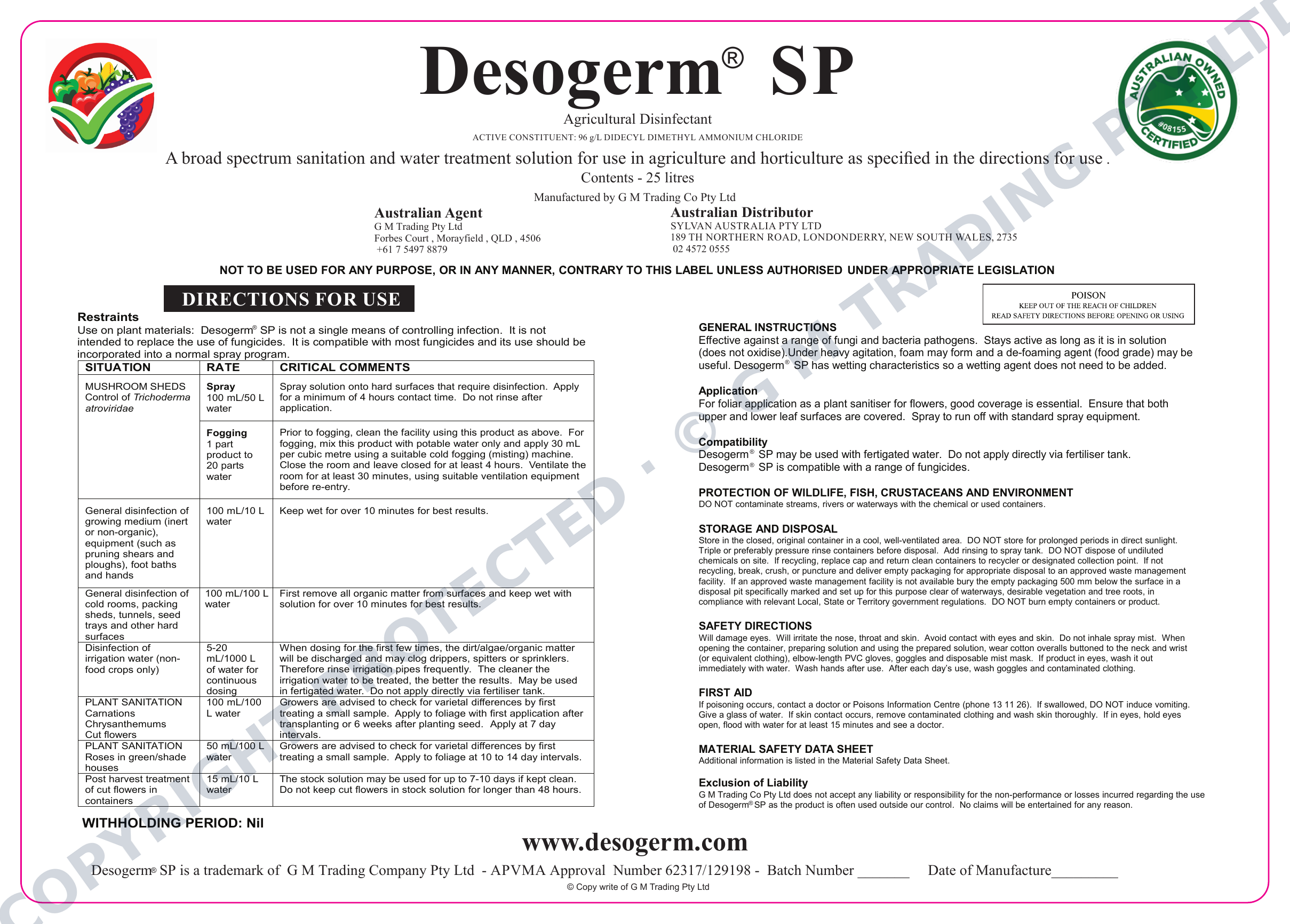 Desogerm® SP label